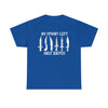 NerdyKeppie "No Spoons Left Only Knives" Cotton Disability Pride Tee Shirt. A unisex cotton tee shirt with a "No Spoons Left Only Knives" design on it. This disability pride tee shirt has a classic fit.