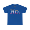 NerdyKeppie "No." Typewriter Font Cotton Ace Pride Tee Shirt. A unisex cotton tee shirt with a "No." design on it in asexual pride colors. This ace pride tee shirt has a classic fit.