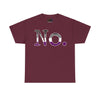 NerdyKeppie "No." Typewriter Font Cotton Ace Pride Tee Shirt. A unisex cotton tee shirt with a "No." design on it in asexual pride colors. This ace pride tee shirt has a classic fit.