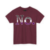 NerdyKeppie "No." Typewriter Font Cotton Ace Pride Tee Shirt. A unisex cotton tee shirt with a "No." design on it in asexual pride colors. This ace pride tee shirt has a classic fit.