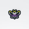 NerdyKeppie's Non-Binary BONEYARD Bee Embroidered Pride Patch are shaped like their namesake and stitched on black duck cloth!