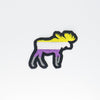 NerdyKeppie's Non-Binary BONEYARD Moose Embroidered Pride Patch are shaped like their namesake and stitched on black duck cloth!
