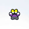 NerdyKeppie's Non-Binary Dog Paw Embroidered Pride Patch are shaped like their namesake and stitched on black duck cloth!