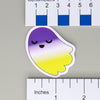 NerdyKeppie L'il Ghosties Pride Sticker. Our Pride ghost stickers measure 3" x 2.5". The vinyl sticker is of a colorful, cute, spoopy ghostie in your choice of pride flags.
