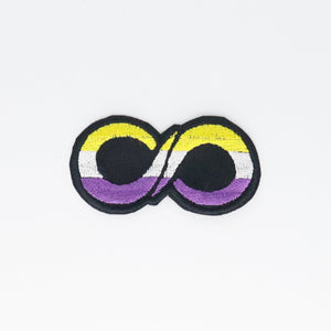 NerdyKeppie's Non-Binary Neurodiverse Infinity Symbol Embroidered Pride Patch are stitched on black duck cloth and backed by sturdy vinyl fuse.
