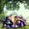 Chromatic Sleeping Kitsune Resin Figurine, Kitsune Figurine, Fox Statue