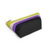 NerdyKeppie Non-Binary Pride Flag Zipper Pouch with T-Bottom. A zippered accessory/makeup bag featuring a t-bottom and a non-binary flag pattern. This non-binary pride zipper pouch is fully lined and comes in two sizes.