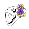 NerdyKeppie Proud to the Bone Sabertooth Tiger Skull Pride Enamel Pins. A Sabertooth Tiger skull pride enamel pin for our Proud to the Bone project, a perfect prehistoric gift for your favorite nerd. This prehistoric pin wears an adorable flower crown!