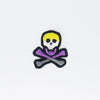 NerdyKeppie's Non-Binary Skull And Crossbones Embroidered Pride Patch are stitched on black duck cloth and backed by sturdy vinyl fuse.