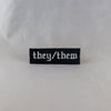 NerdyKeppie's Old English Font Embroidered Pronoun Patch are stitched on sturdy rectangular duck cloth and backed with vinyl fuse.