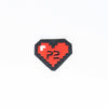 NerdyKeppie's P2 BONEYARD 8-Bit Heart Embroidered Patch are stitched on black duck cloth and backed by sturdy vinyl fuse.