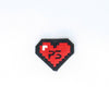 NerdyKeppie's P3 BONEYARD 8-Bit Heart Embroidered Patch are stitched on black duck cloth and backed by sturdy vinyl fuse.