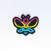 NerdyKeppie's Pan BONEYARD Bee Embroidered Pride Patch are shaped like their namesake and stitched on black duck cloth!