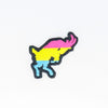 NerdyKeppie's Pan BONEYARD Goat Embroidered Pride Patch are shaped like their namesake and stitched on black duck cloth!