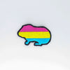 NerdyKeppie's Pan BONEYARD Guinea Pig Embroidered Pride Patch are shaped like their namesake and stitched on black duck cloth!