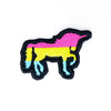 NerdyKeppie's Pan BONEYARD Unicorn Embroidered Pride Patch are shaped like their namesake and stitched on black duck cloth!