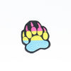 NerdyKeppie's Pan Bear Paw Embroidered Pride Patch are shaped like their namesake and stitched on black duck cloth!