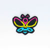NerdyKeppie's Pan Bee Embroidered Pride Patch are shaped like their namesake and stitched on black duck cloth!