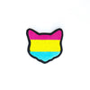NerdyKeppie's Pan Cat Embroidered Pride Patch are shaped like their namesake and stitched on black duck cloth!