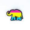 NerdyKeppie's Pan Elephant Embroidered Pride Patch are shaped like their namesake and stitched on black duck cloth!