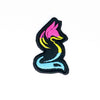 NerdyKeppie's Pan Fox Embroidered Pride Patch are shaped like their namesake and stitched on black duck cloth!