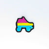 NerdyKeppie's Pan Roller Derby Skate Embroidered Pride Patch are stitched on black duck cloth and backed by sturdy vinyl fuse.