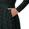 A person wearing a NerdyKeppie Peppers & Clocks Gay Men's Pride Long Sleeve Midi Dress With Pockets. 