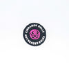 NerdyKeppie's Pink BONEYARD "Cinnamon Rolls, Not Gender Roles" Embroidered Patch are stitched on black duck cloth and backed by sturdy vinyl fuse.