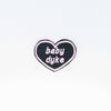 NerdyKeppie's Pink "Baby Dyke" Heart Embroidered Pride Patch are stitched on black duck cloth and backed by sturdy vinyl fuse.