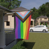 NerdyKeppie Progress Pride Flag (Indoor/Outdoor). A Progress Pride flag made from durable, weather-resistant poly canvas: this Pride celebration flag makes a great home decoration or casual cape!