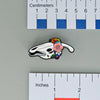 NerdyKeppie Proud to the Bone Parasauralophus Skull Pride Enamel Pins. A Parasauralophus skull pride enamel pin for our Proud to the Bone project. This prehistoric pin is wearing an adorable crown of flowers!