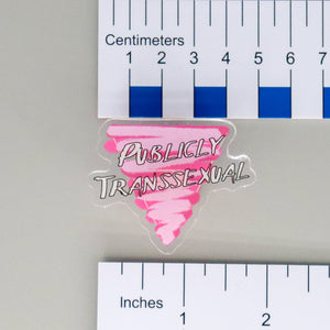 NerdyKeppie-"Publicly Homosexual / Transsexual" Acrylic Pink Triangle Pin-Publicly Homosexual