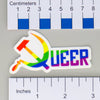 NerdyKeppie "Queer" Hammer and Sickle Stickers. Our NerdyKeppie queer hammer and sickle stickers feature a rainbow gradient and feature the word Queer with the Q replaced by the hammer and sickle. These queer hammer and sickle stickers ship from Portland, Oregon.