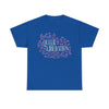 NerdyKeppie "Queer Liberation" - Lauren Denitzio Tee Shirt (PostNormCore Exclusive). A tee shirt designed by Lauren Denitzio, with the phrase "QUEER LIBERATION" across the chest, surrounded by small lavender flowers. Profits from this tee shirt benefit Jake's gender-affirming surgeries.
