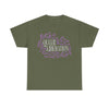 NerdyKeppie "Queer Liberation" - Lauren Denitzio Tee Shirt (PostNormCore Exclusive). A tee shirt designed by Lauren Denitzio, with the phrase "QUEER LIBERATION" across the chest, surrounded by small lavender flowers. Profits from this tee shirt benefit Jake's gender-affirming surgeries.