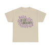 NerdyKeppie "Queer Liberation" - Lauren Denitzio Tee Shirt (PostNormCore Exclusive). A tee shirt designed by Lauren Denitzio, with the phrase "QUEER LIBERATION" across the chest, surrounded by small lavender flowers. Profits from this tee shirt benefit Jake's gender-affirming surgeries.