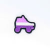 NerdyKeppie's Queer (Purple) BONEYARD Roller Derby Skate Embroidered Pride Patch are stitched on black duck cloth and backed by sturdy vinyl fuse.