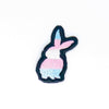 NerdyKeppie's Rabbit Embroidered Pride Patch are shaped like their namesake and stitched on black duck cloth!