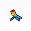 NerdyKeppie's Rainbow BONEYARD Dragonfly Embroidered Pride Patch are shaped like their namesake and stitched on black duck cloth!