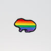 NerdyKeppie's Rainbow BONEYARD Guinea Pig Embroidered Pride Patch are shaped like their namesake and stitched on black duck cloth!