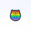 NerdyKeppie's Rainbow BONEYARD Owl Embroidered Pride Patch are shaped like their namesake and stitched on black duck cloth!