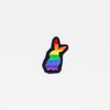 NerdyKeppie's Rainbow BONEYARD Rabbit Embroidered Pride Patch are shaped like their namesake and stitched on black duck cloth!