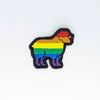 NerdyKeppie's Rainbow BONEYARD Sheep Embroidered Pride Patch are shaped like their namesake and stitched on black duck cloth!