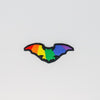 NerdyKeppie's Rainbow Bat Embroidered Pride Patch are shaped like their namesake and stitched on black duck cloth!