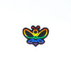 NerdyKeppie's Rainbow Bee Embroidered Pride Patch are shaped like their namesake and stitched on black duck cloth!