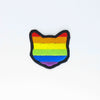NerdyKeppie's Rainbow Cat Embroidered Pride Patch are shaped like their namesake and stitched on black duck cloth!