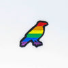 NerdyKeppie's Rainbow Crow Embroidered Pride Patch are shaped like their namesake and stitched on black duck cloth!