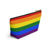 NerdyKeppie Rainbow Gay Flag Pride Zipper Pouch with T-Bottom. A zippered accessory/makeup bag featuring a t-bottom and a rainbow flag pattern. This gay pride zipper pouch is fully lined and comes in two sizes.