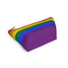 NerdyKeppie Rainbow Gay Flag Pride Zipper Pouch with T-Bottom. A zippered accessory/makeup bag featuring a t-bottom and a rainbow flag pattern. This gay pride zipper pouch is fully lined and comes in two sizes.
