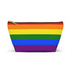 NerdyKeppie Rainbow Gay Flag Pride Zipper Pouch with T-Bottom. A zippered accessory/makeup bag featuring a t-bottom and a rainbow flag pattern. This gay pride zipper pouch is fully lined and comes in two sizes.